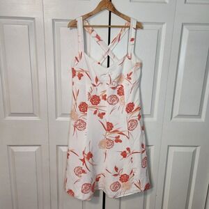 Ann Taylor Linen Blend Floral Sundress White Red Orange Cross Back Size 14